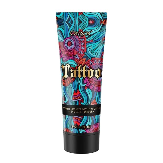 Onyx Tattoo Tanning Lotion - Indoor Accelerator with Bronzer and Tattoo Fade Protection Formula - Dark Tan for Tanning Beds and Hydrating Fade Defense | Long-Lasting Results | 6.76 Fl Oz