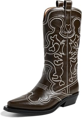 Ganni Womens Mid Shaft Embroidered Western Boots