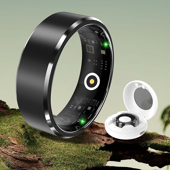 Smart Ring for Men Women - 2025 AI Fitness Tracker with Blood Oxygen/Sleep/Meditation/Heart Rate/Stress, Women's Health, Air Shutter, 5ATM Waterproof, Android & iOS Compatible (Black, #8)