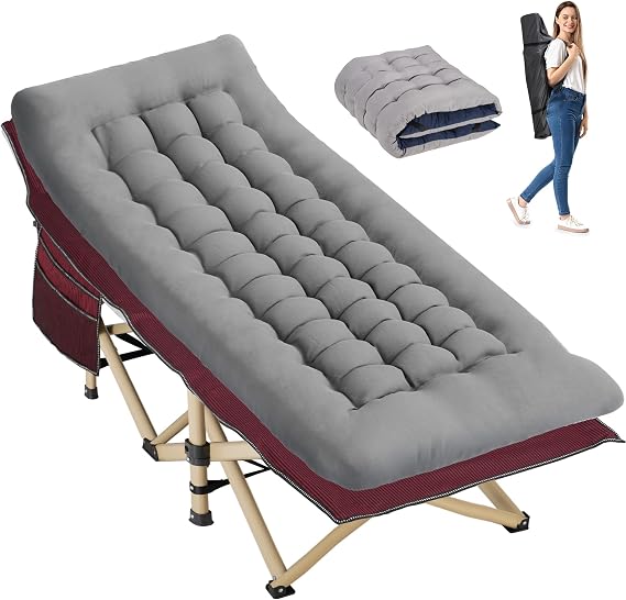 Folding Camping Cot with Mattress for Adults,28" Wide,600LBS | 600LBS max load folding camping cot with comfy mattress&carry bag. Portable for home,office nap,camp & beach use