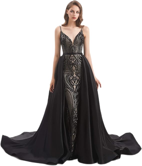 Green/Burgundy/Navy Blue Sequined Satin Mermaid Prom Evening Party Dress Celebrity Pageant Gown Detachable Train
