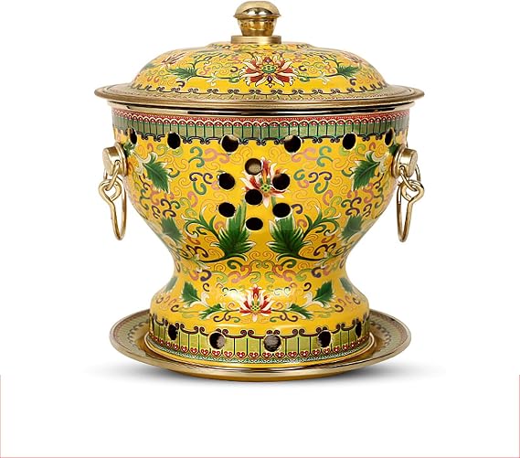 Chinese Copper Hot Pot,Single Person Small Copper Pot Mongolian Cattle Hotpot, Copper Hotpot Carbon Double Heating Base, Split Design,Commercial Alcohol Shares Red Copper Hot Pot,Yellow