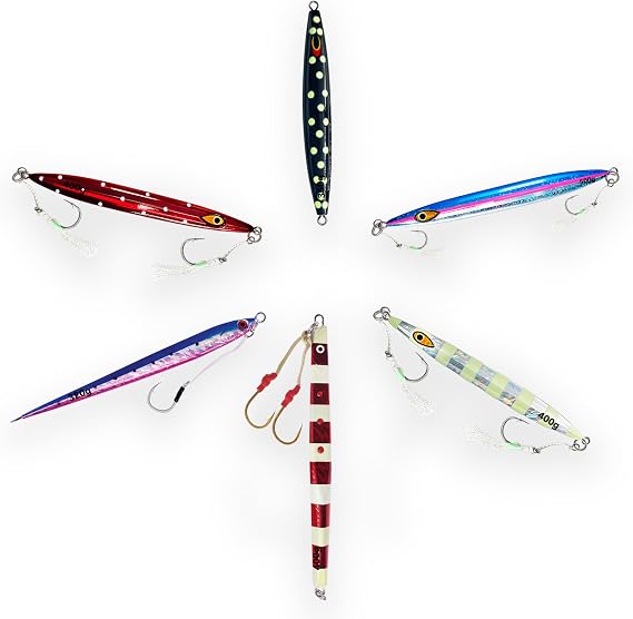 Saltwater Fishing Jigs 320g500g, 6 Pcs, Multi Colors, Rigged and Unrigged