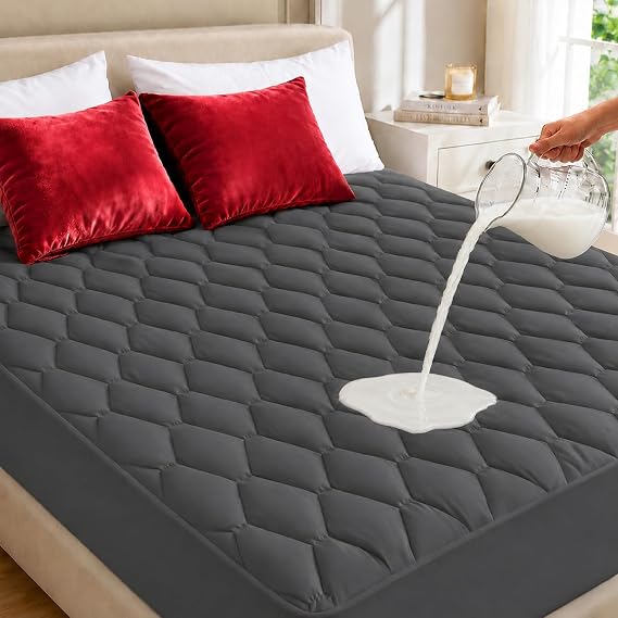 Safe and Sound Quilted Fitted Mattress Pad Cover, Waterproof Mattress Protector, Deep Pocket Elastic Fits Up to 18'', Breathable Soft Alternative Filling Mattress Pad Twin