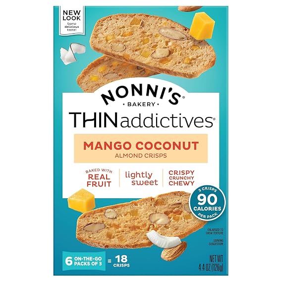 Nonni's THINaddictives, Thin Cookies, Mango Coconut Almond, 6 Count, 4.4 Ounce