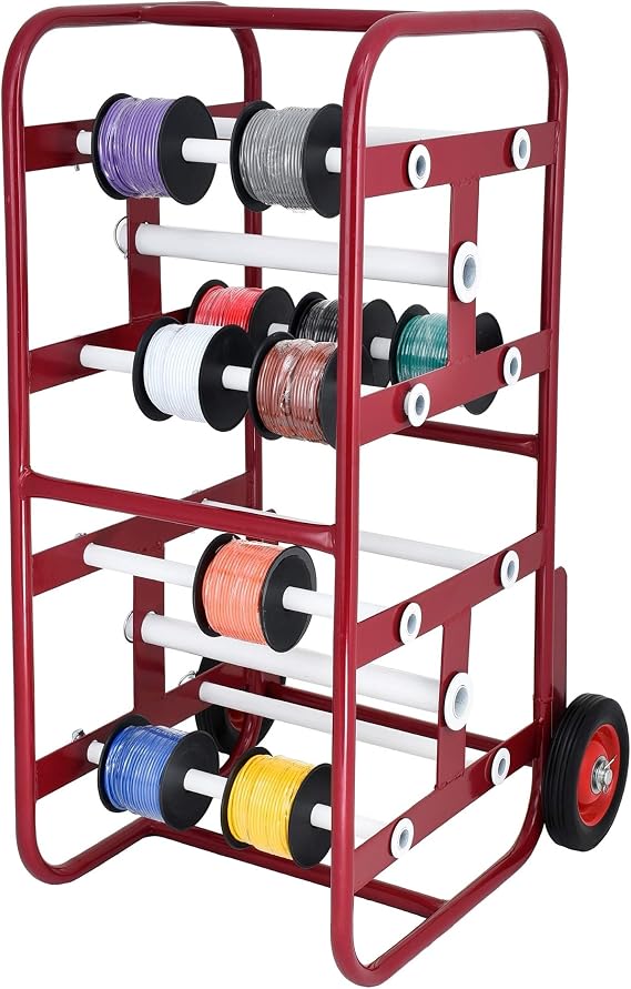 AdirPro Transportable Multiple Axle Cable Caddy - Multi-Spool Wire Rack Dispenser - Easy Use Cable Holder & Distribution - For Workplace Efficiency