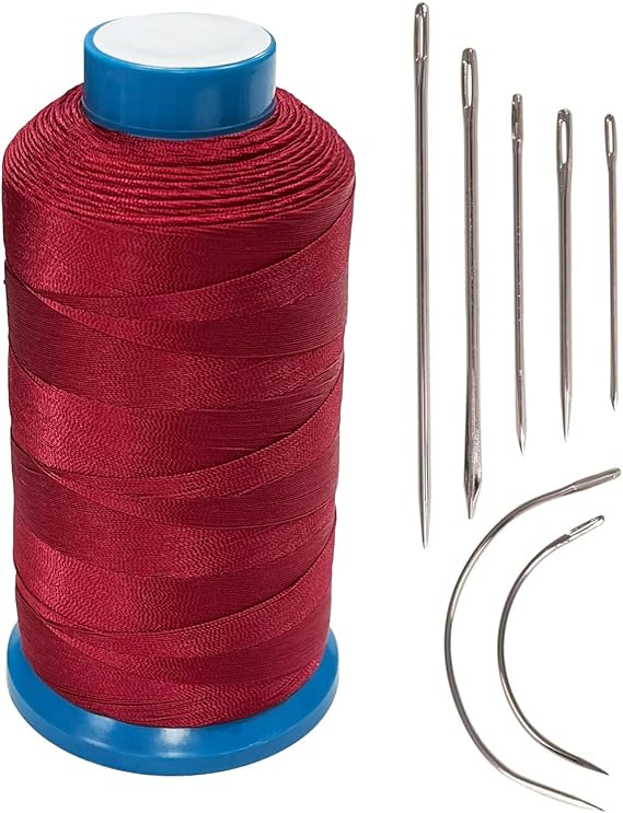 Haobase Bonded Nylon Sewing Thread 1500 Yard T70#69 for Leather, Bag, Shoes, Canvas, Upholstery with Sewing Needles Kit (Red)