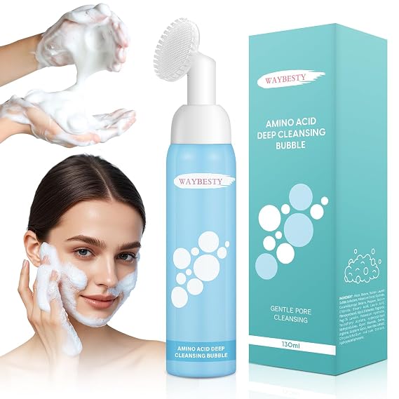 Face Wash, Foaming Facial Cleanser, Turmeric Face Wash, Face Cleanser with Brush, Gentle Facial Wash for All Skin, Non-Irritating Pore Facial Cleanser for Women, Oil Control, 130ml