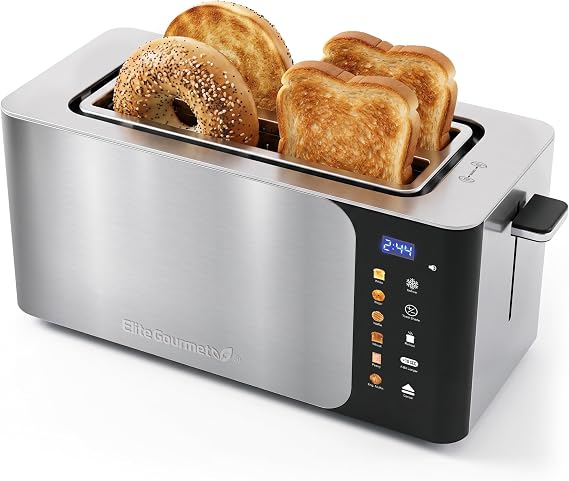 Elite Gourmet SmartToast Digital 4-Slice Toaster, 1370W, 1.5" Wide Slots