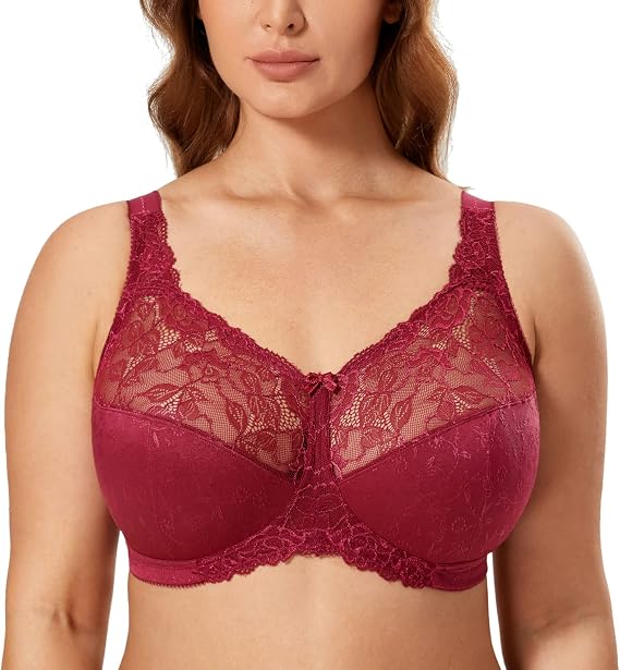 DELIMIRA Women's Lace Wireless Plus Size Bra Sexy Full Coverage Unlined Bralette