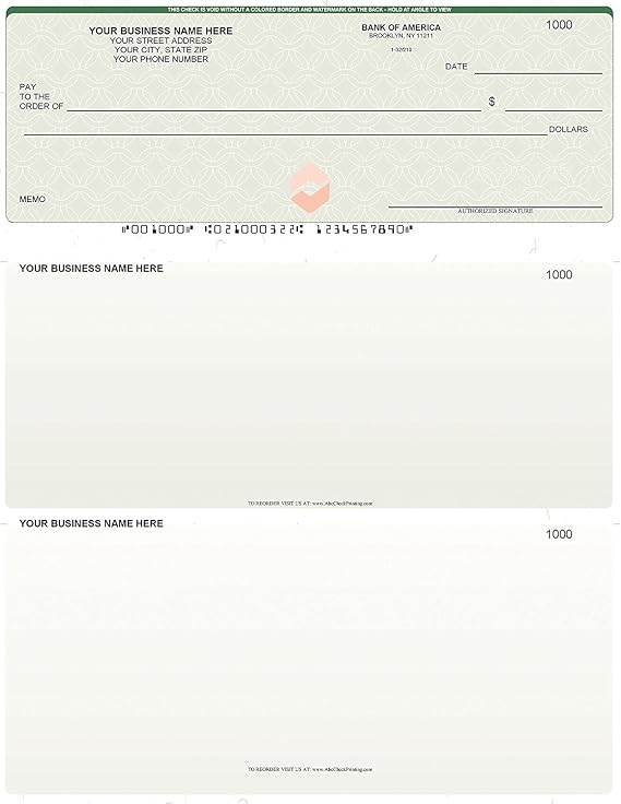 ABC Computer Voucher Business Checks, QuickBooks Compatible, Green - 500 Sheets