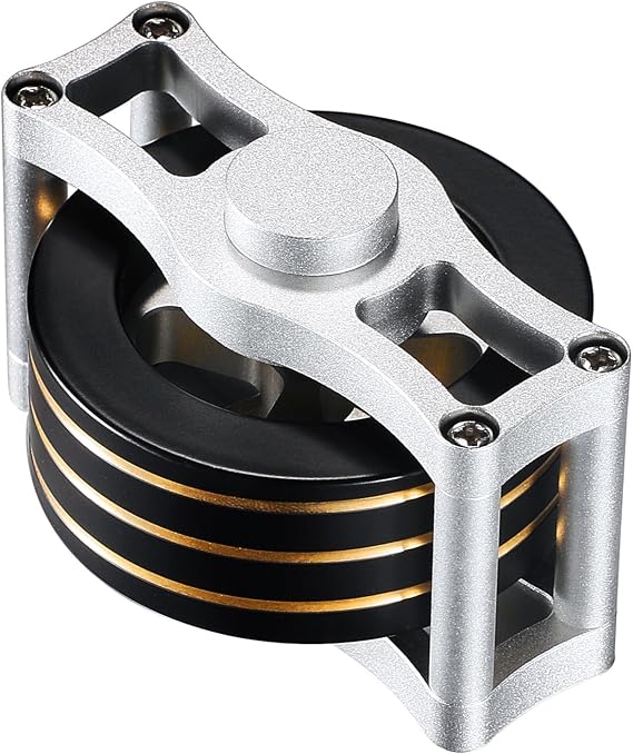Kinetic Brass Spinning Top for Adults, Desk Fidget Toy, Stress Relief Toy for Office (Black)...