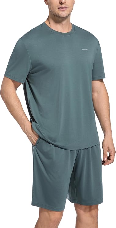 SlumberMee Mens Cooling Pajamas Set Short Sleeve Sleepwear