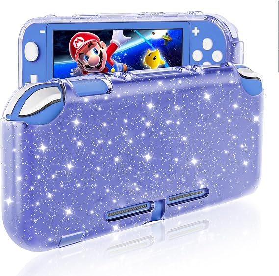 DLseego Purple Glitter Protective Case for Switch Lite, Bling Clear Crystal Soft TPU Cover with Shock-Absorption and Anti-Scratch Design, Cute Sparkle Shining Skin for Switch 2019 Version