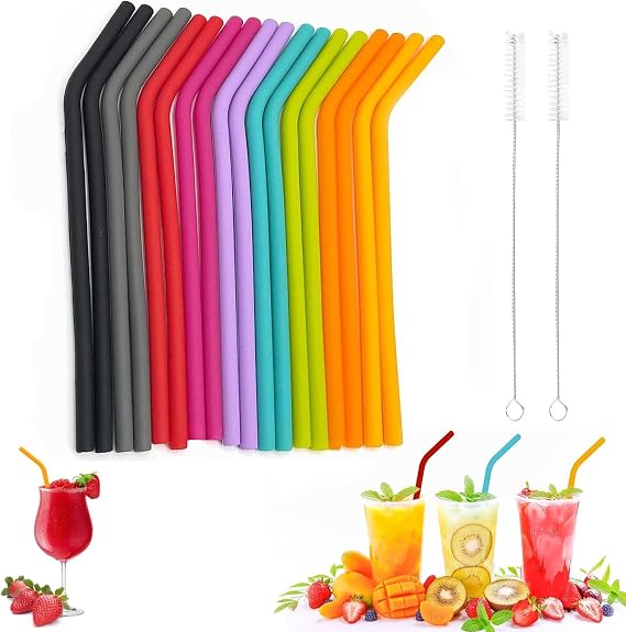 20Pcs Silicone Straws Reusable Set, Bendable, Soft and Durable