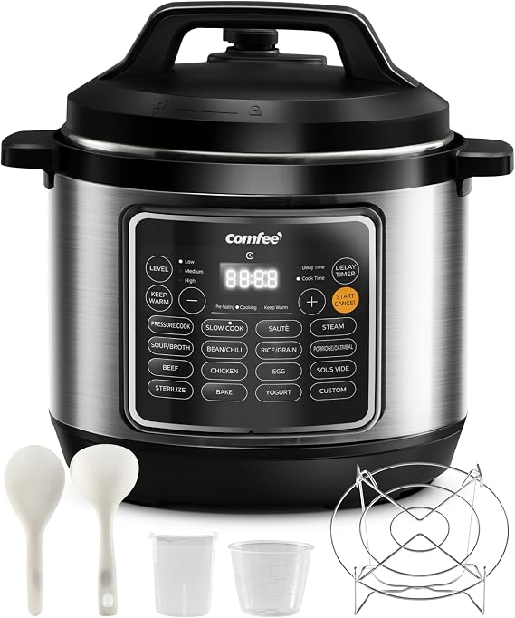 COMFEE Pressure Cooker 8 Quart with 16 Cooking Functions, Olla de Presion Non-Stick Pot Yogurt Maker Rice Cooker Slow Cooker Saute Steamer, Healthy Ceramic Inner Pot