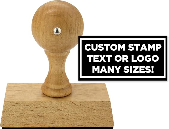 MaxMark Personalized Business Custom Rectangular Wood Hand Logo ot Text Stamp - Choose from 15 Ink Colors.