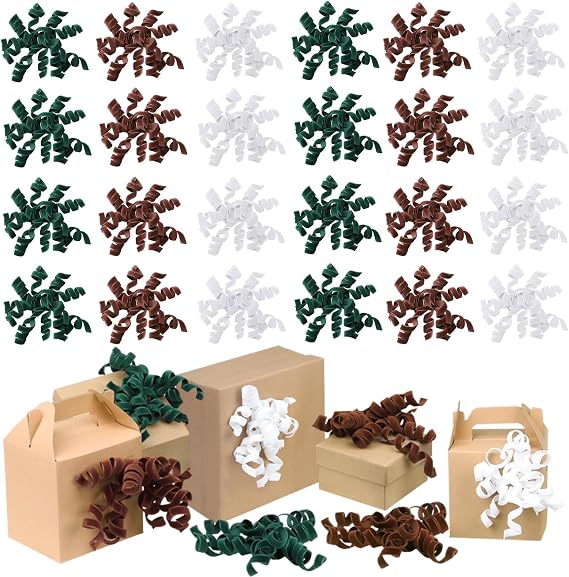 12PCS Christmas Velvet Curly Bows for Gift Wrapping, Multicolor Self-Adhesive Gift Bows for Presents, Greeting Cards, Treat Bags, Wedding, Xmas Party Favor Holiday Decor (White, Green, Brown)