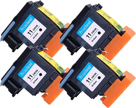 4 Pack Printhead Replacement for HP 11, C4810A C4812A C4813A C4811A Ink Printhead Compatible for HP Designjet 100 110 70 500ps 500 800 510 Office Jet 9110 Pro K850 850dn,Black-1 Set