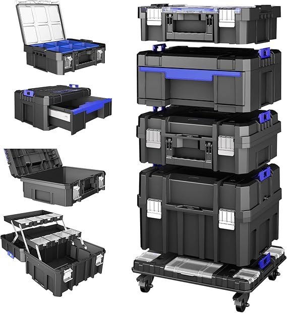 5-Layer Tool Box with Wheels Stackable Tool Box Empty Large