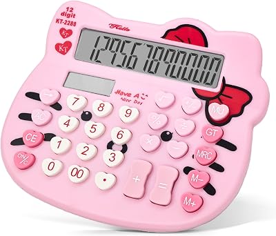 Women Calculators, Cute Desktop Calculator 12 Digit with Large LCD Display and Sensitive Button, Solar and Battery Dual Power, Standard Function for Office, Home, School Pink