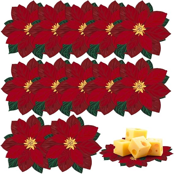 100 Pcs 6'' Christmas Poinsettia Cheese Parchment Paper Xmas Food Doilies