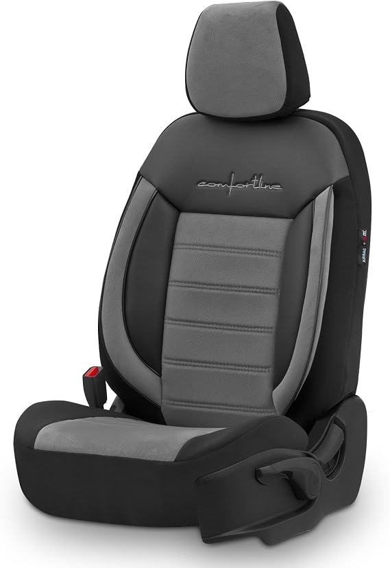 Comfortline Design Tay Tüyü Süet Oto Koltuk Kılıfı Ekstra Destekli Tam Set Premium (Gri-Siyah)