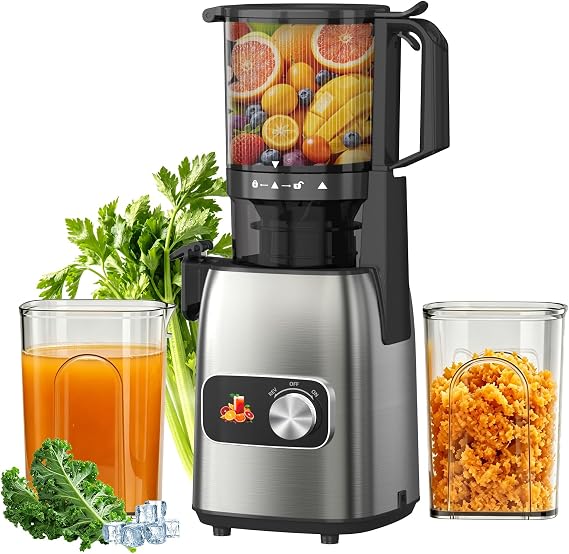 Juicer Machines, Cold Press Juicer Fit Whole Fruits & Vegetables, Slow Masticating Juicers with 5.3" Wide Feed Chute, High Juice Yield, BPA Free