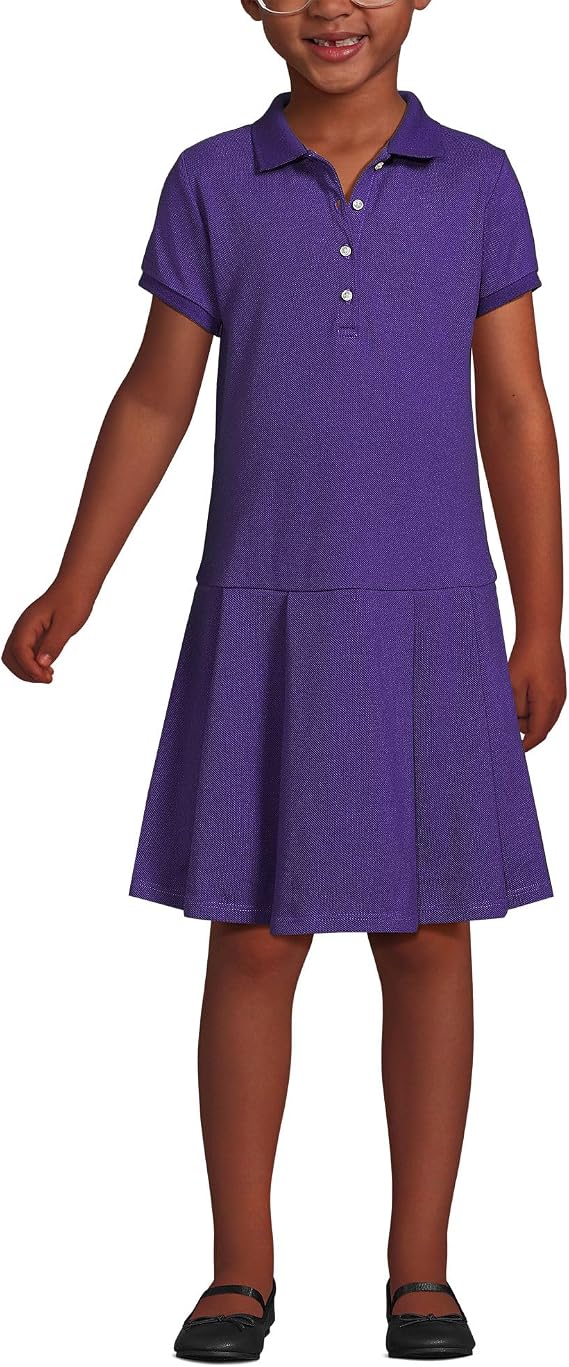 Lands' End School Uniform Girls Short Sleeve Mesh Pleated Polo Dress