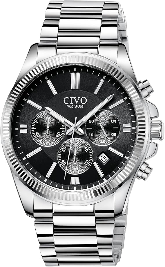 CIVO Watches Men Stainless Steel: Chronograph Quartz Waterproof Date Dress