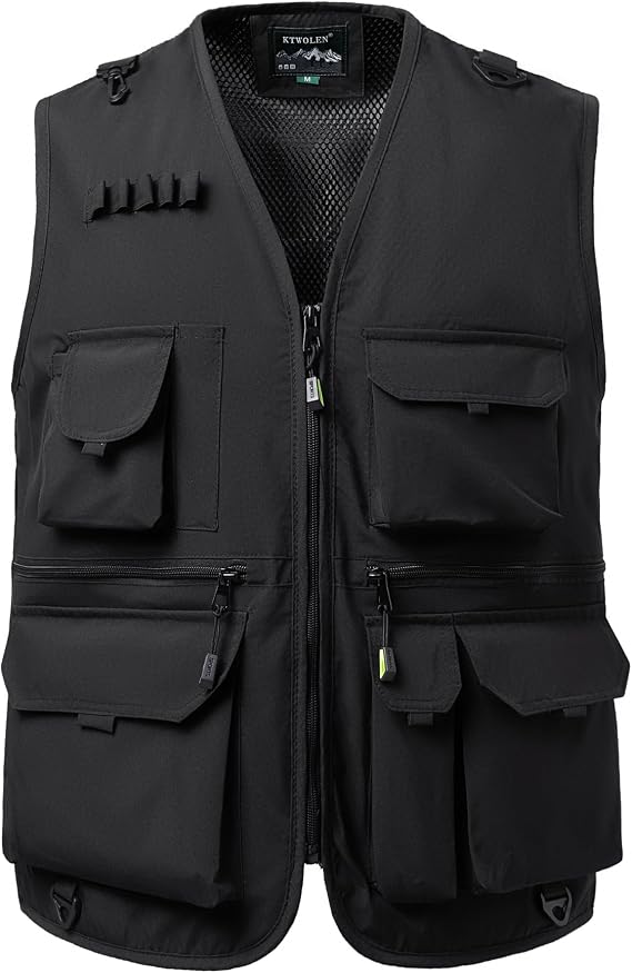 Men's Utility Multi-Pocket Vest Lightweight Mesh Lined Outdoor Fishing Hiking Safari Sleeveless Jackets