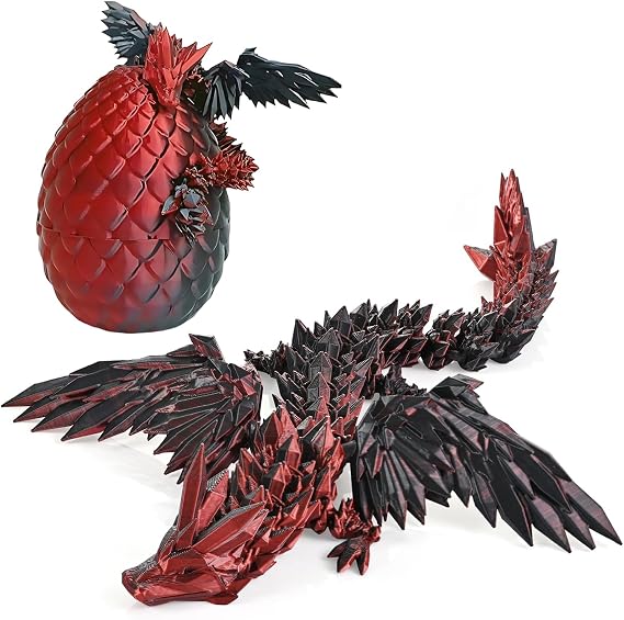 3D Dragon Eggs with Dragon Inside, Black Red 3D Printed Dragon, 3D Printed Dragon Egg, 3D Dragon Articulated Figure, Dragon Eggs with Dragon Inside for Desk Decor, Fantasy Collectible Set