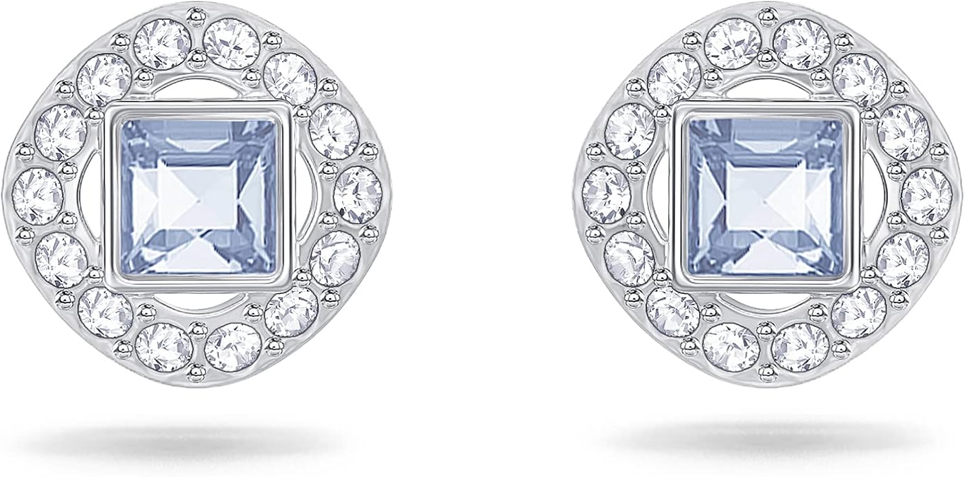 Swarovski Angelic Stud Earrings, Square Cut, Blue Crystals, Rhodium Finish