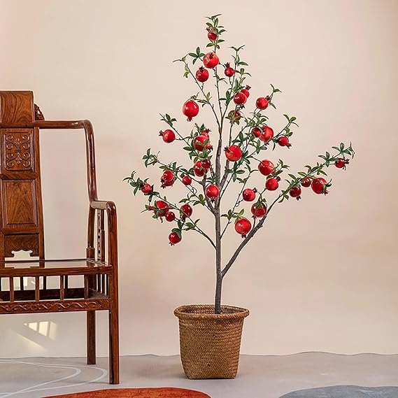 Artificial Tree Artificial Pomegranate Tree Planter for Indoor Decorative, Outdoor Fake Potted Plants Vase/Imitation Pot, Natural Forsythia Branches Tree(90cm(3ft))