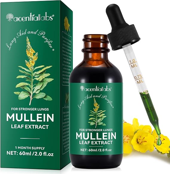 Mullein Leaf Extract for Lung,Mullein Leaf Drops,Mullein Leaf Extract with Chlorophyll-Natural Supplement Liquid for Lung Cleanse and Respiratory Support- Vegetarian-60ml