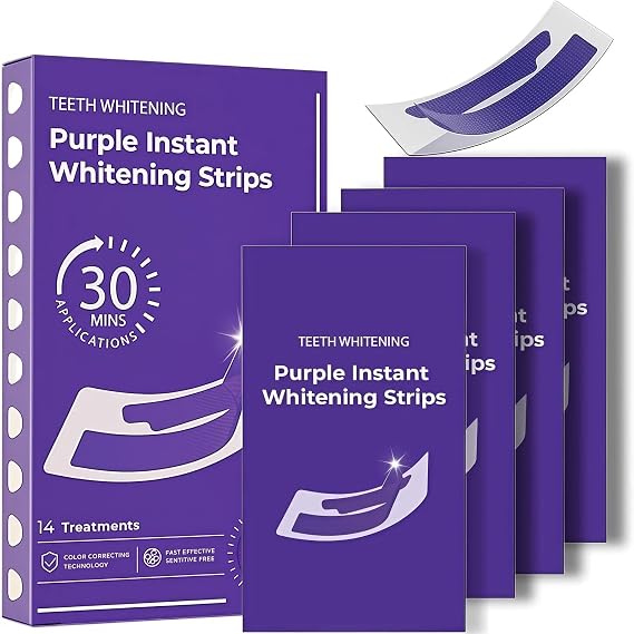 14 Pairs Purple Teeth Whitening Strips, Purple Teeth Whitening Strips Treatment for Surface Stain Removal & Colour Correction, Enamel Safe & Gentle on Sensitive Tooth, 30-Minute At-Home Use