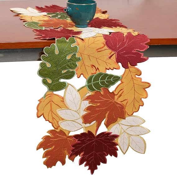 Fall Table Runner 36 inches Long Thanksgiving Dining Table Embroidered
