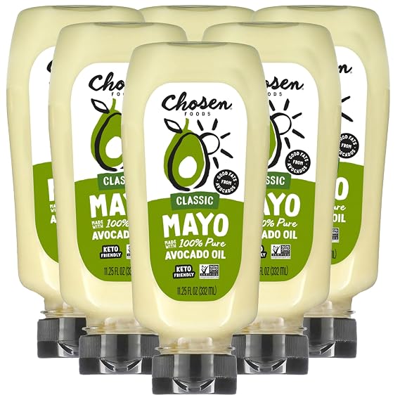 Chosen Foods 100% Avocado Oil-Based Classic Mayonnaise, Gluten & Dairy Free, Low-Carb, Keto Diet Friendly, Mayo for Sandwiches, Dressings and Sauces (11.25 floz 6 Pack)