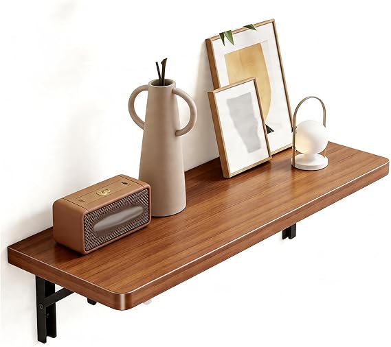 Study Rounded Mounted Small Wall Folding Table kitchen Bathroom Shelf Teak color for Walls Bar Computer Desk storage racks(40cm/15.74in)