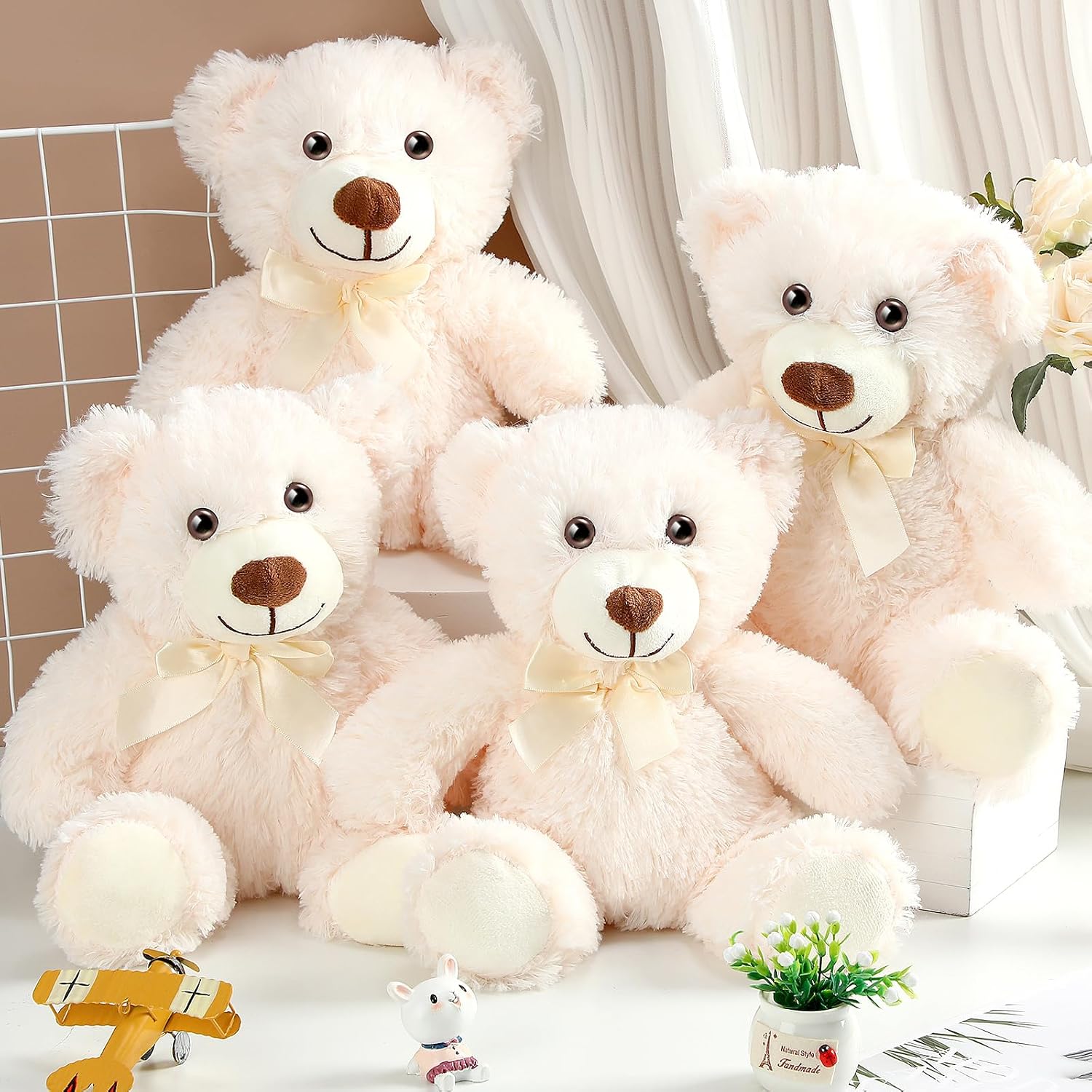 Civaner 4 Pack 14 Inches Bear Plush Stuffed Animals Cute Soft Bears Gifts Bulk for Adults White