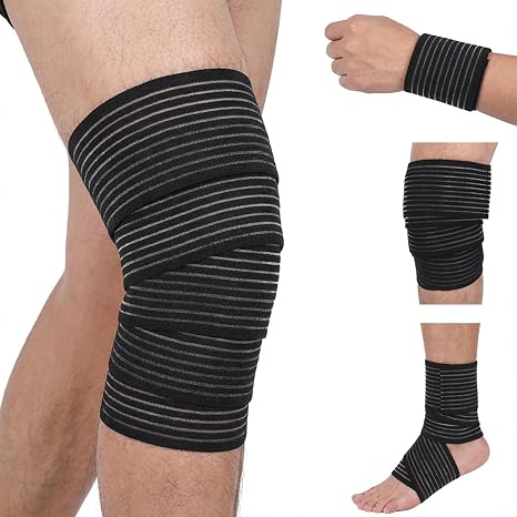 2 PCS Extra Long Elastic Knee Wrap Compression Bandage Brace Support, Adjustable Compression Wrap Knee Wraps for Legs Plantar Fasciitis Stabilising Ligaments Basketball Football Running