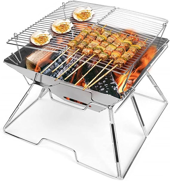 Barbecue Grill, Folding Charcoal BBQ Grill Portable Camping Grill, Stainless Steel Barbecue Tool Kits for Outdoor Picnic Patio Camping Backyard Cooking Travel