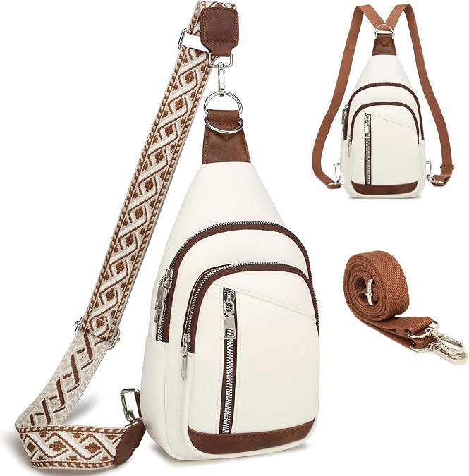 Travistar Sling Bag Crossbody Backpack Purse - 2 in 1 Leather Cross Body Bag Fanny Pack with 2 Removable Strap Large Chest Shoulder Bags for Travel Hiking Cycling