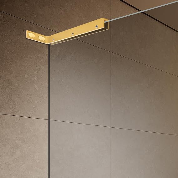 Frameless Glass Clamp L Shape Stabilizer Mounting Bracket,Glass Door L-Shape Stabilizing Bracket, Glass Support Bracket Stabilizer, Stabilizer Mounting Bracket (Gold,Right Side)