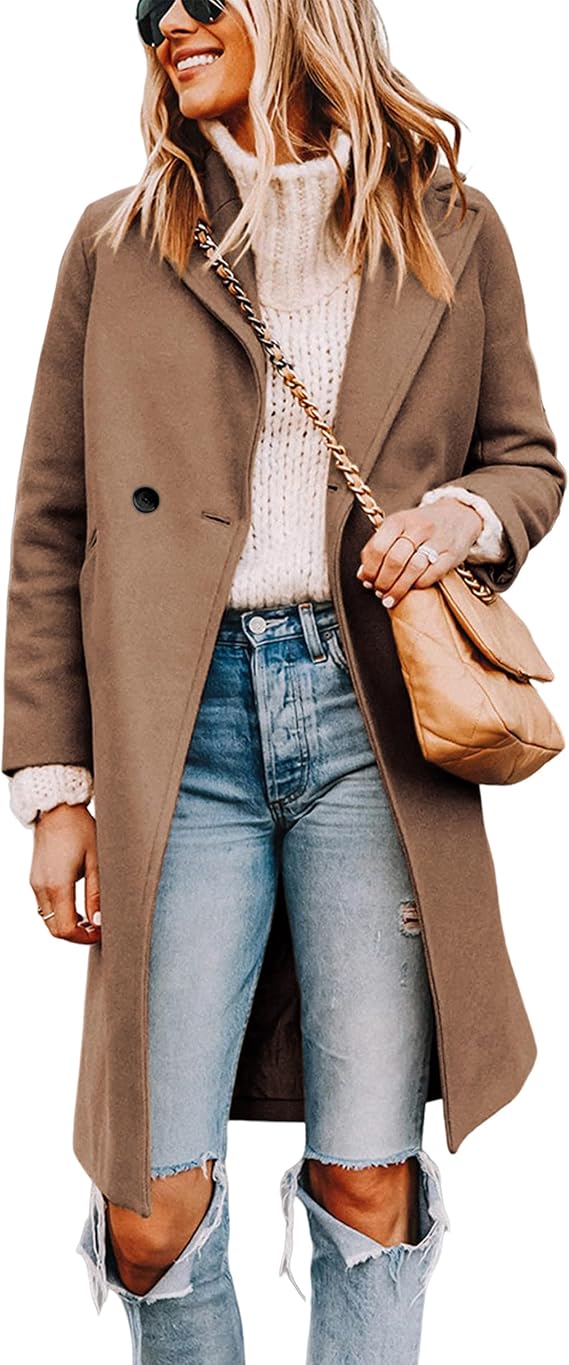 Tanming Women's Wool Pea Coats Long Trench Coats Jackets