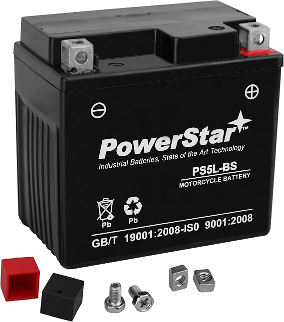 PowerStar YTX5L-BS GTX5L-BS AGM ATV Battery for Yamaha Kawasaki, 12V 4Ah