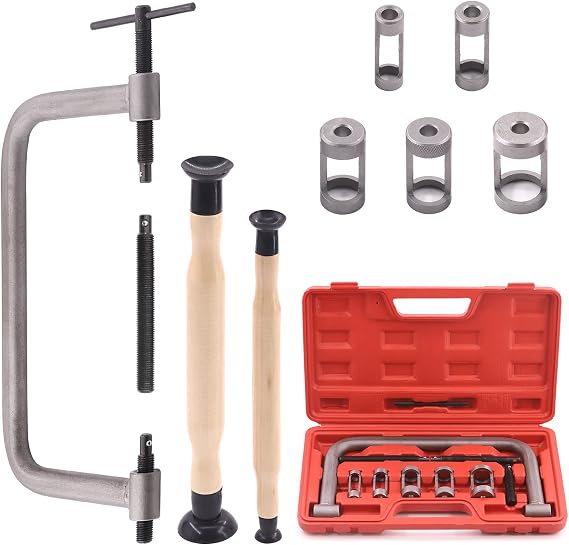 Swpeet 13Pcs Valve Spring Compressor Tools Assortment Kit, Including 5Pcs Pusher Adaptors,Extension Screws,Valve Lapper Set and Compression Bar for Motorcycle Car Small Engine Vehicle