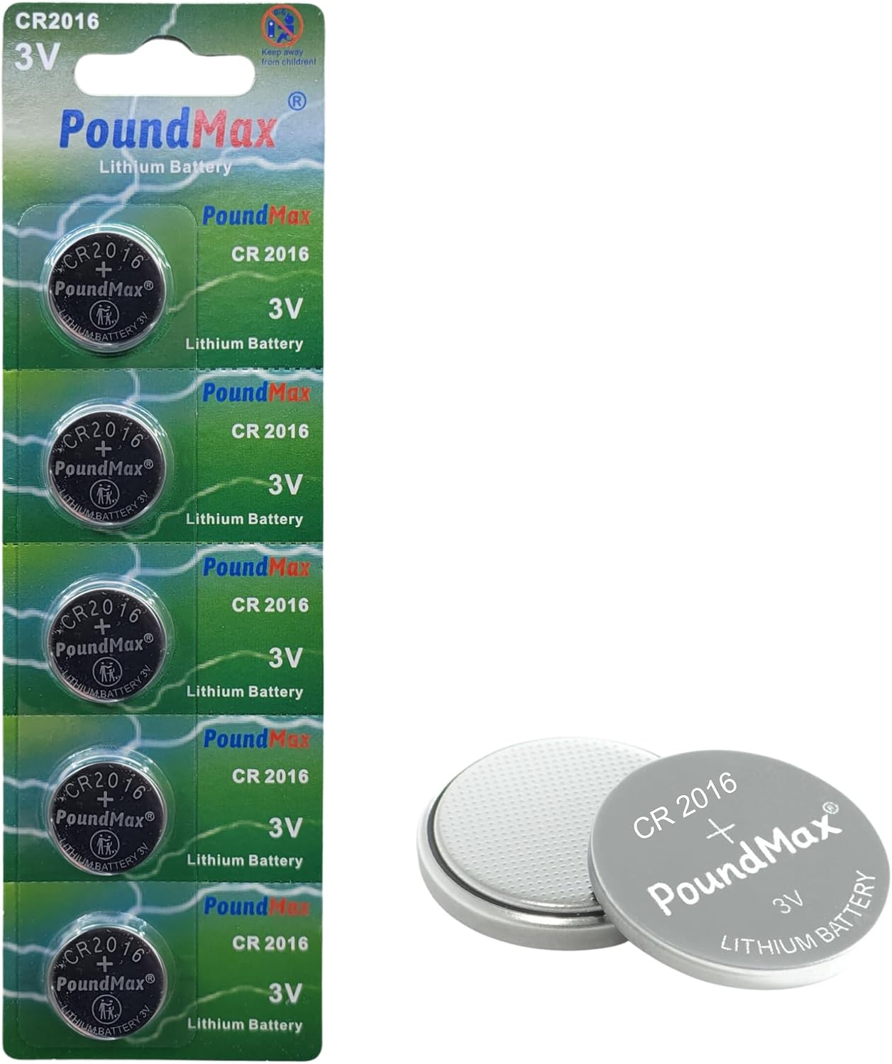 PoundMax Lithium CR2016 button cell battery, 3V | 1 x Blister 5 Pieces