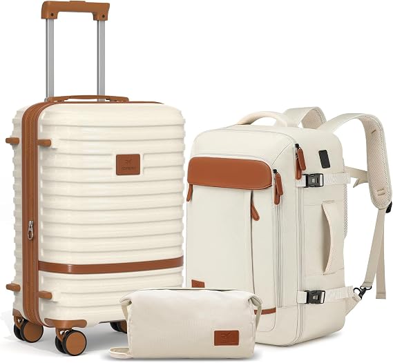 Joyway Expandable Carry on Luggage Sets Airline Approved Luggage Sets 3 Piece,Suitcases with Wheels, Lightweight ABS Hard Shell 20 Inch Suitcase with TSA Lock Spinner Wheels (Carry on luggage,White)