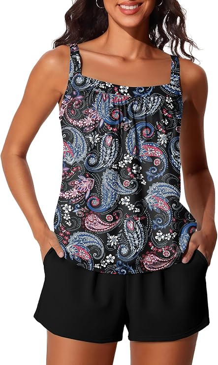 Summer Mae Blouson Womens Tankini Swimsuits Tummy Control Bathing